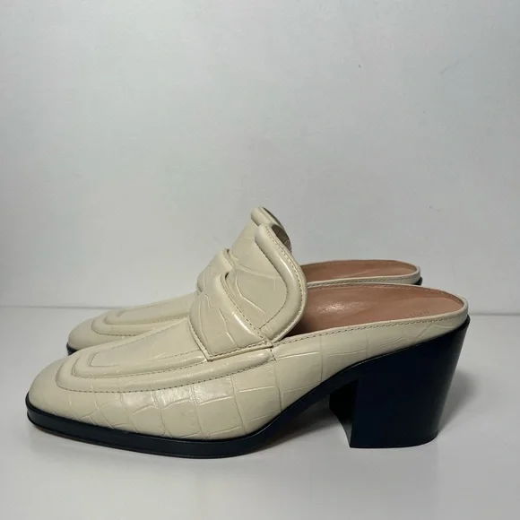 Bottega Veneta Croc Embossed Square Toe Slip On Loafer Mules Heels